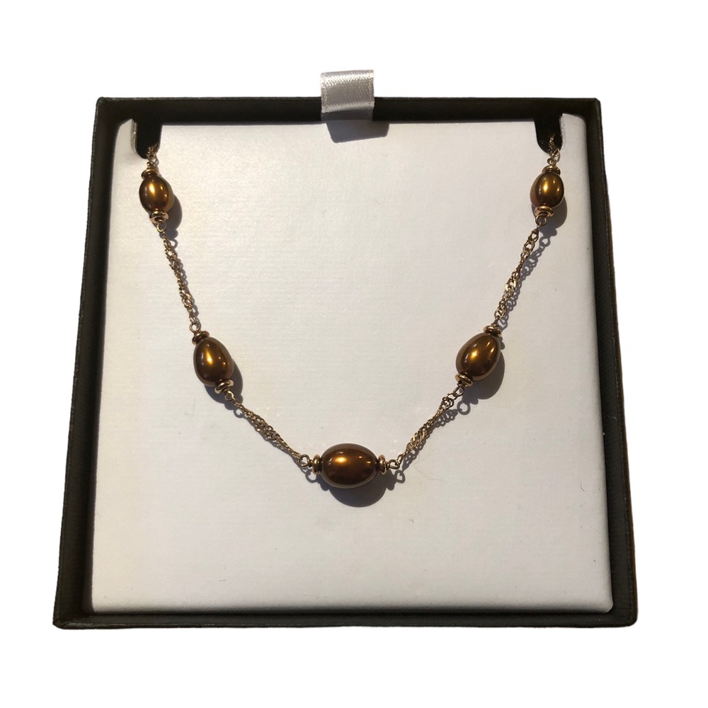 Honora Bronze Pearl And Rose Gold Tone Metal Necklace With Original Box - Picture 3 of 6